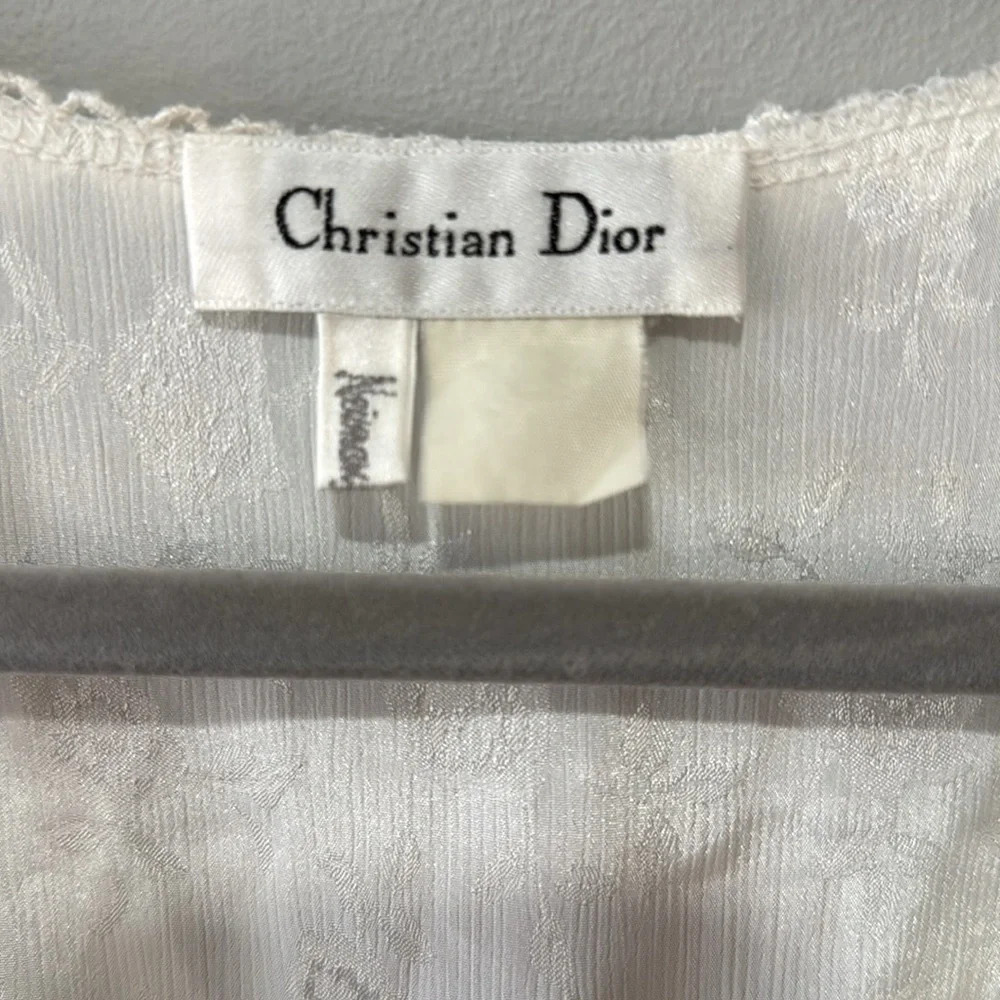 Christian Dior floral white ivory lace bridal long sleeve satin lace night gown - Picture 2 of 9